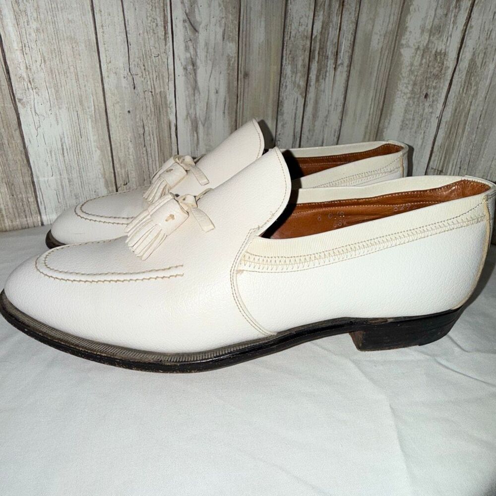 Vintage 1960s Johnston & Murphy Aristocraft Corfam White Tassel Loafers |‎ Men’s